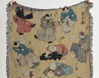 Kuniyoshi Cat Blanket: Vintage Japanese Art Woven Tapestry