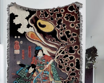 Jiraya vs Orochimaru Woven Blanket: Japanese Mythology Art Tapestry
