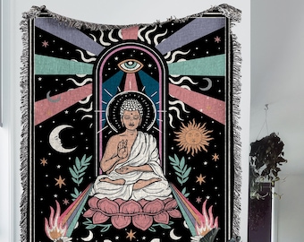 Trust The Universe Woven Throw Blanket: Buddhism woven tapestry; Great for boho throw blanket, spiritual room decor and indie room décor