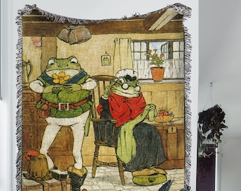 Geweven deken Elderly Frogs: vintage Cottagecore Tapestry