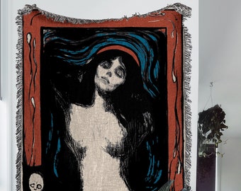 Edvard Munch Madonna geweven deken | Gotische Victoriaanse kunst wandtapijt, donkere Academia wanddecoratie, vintage gotische slaapkamer, emo goth decor
