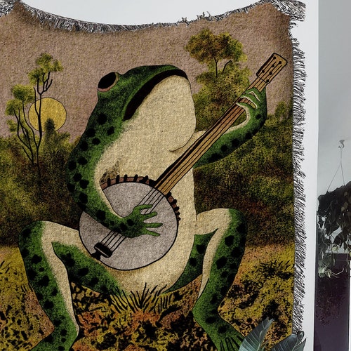 Frog Playing Banjo Woven Throw Blanket: Vintage Animal Print - Etsy