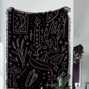 The Green Witch Woven Throw Blanket: Occult Woven Tapestry and Cotton Witchcraft Blanket, Great Witchy Throw Blanket and Occult Home Decor