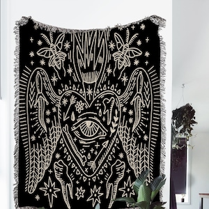 Sacred Heart Woven Throw Blanket: Medieval Occult Woven Tapestry and Witchy Blanket, Great Boho Throw Blanket and Indie Aesthetic Bedding