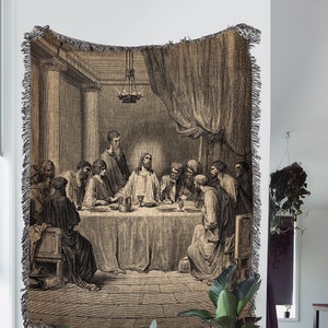 Jesus Last Supper Woven Throw Blanket: Love Like Jesus Woven Tapestry And Vintage Religious Blanket For Christian Decor And Spiritual Decor