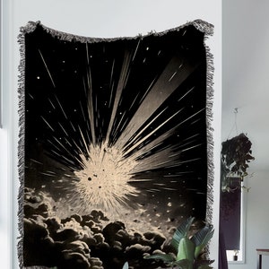 Cosmic Impact Throw Blanket: Space Theme Woven Tapestry and Celestial Cotton Blanket for Sci Fi Art Decor and Stars and Moon Aesthetic