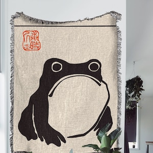 Matsumoto Hoji Frog Woven Throw Blanket: Sad Japanese Frog Poster Woven Tapestry and Vintage Blanket for Japanese Decor and Animal Print