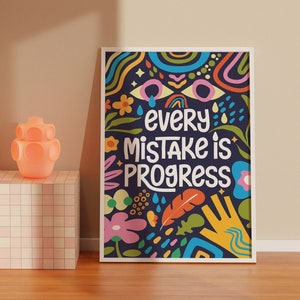 Every Mistake is Progress Vertical Poster: Colorful Motivational Art and Positive Affirmation Print for Hippie Room Decor and Boho Aesthetic