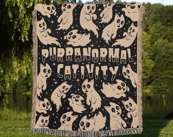 Kawaii Purranormal Cativity Tapestry Blanket: Spooky Halloween Cat Decor