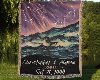 Manta personalizada do zodíaco: Manta personalizada para casais, presente de aniversário com tema de aurora boreal, presente com mapa estelar das constelações, presente celestial para casamento.