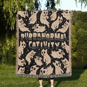Kawaii Purranormal Cativity Tapestry Blanket: Spooky Halloween Cat Decor