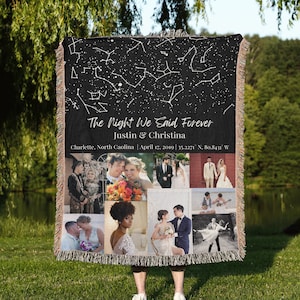 Personalisierte Sternenkarte Foto Collage Decke: Sternkarte nach Datum, Geschenk zum Jahrestag für Eltern, Hochzeitsgeschenk für Paare