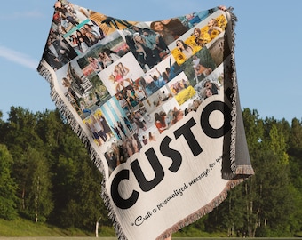 Custom Photo Collage Throw: Personalized Photo Blanket, Family Keepsake Gift for Grandpa, Grandma, Valentines, Wedding, Anniversary Birthday