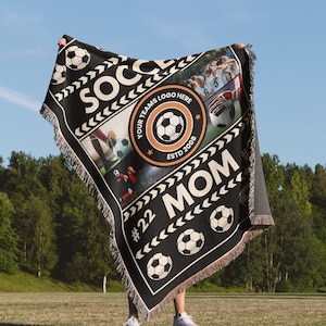 Personalized Sports Throw: Custom Soccer Mon Woven Blanket, Soccer Game Day Wrap, Gift for Senior Boys and Girls Soccer Teams, Soccer Coach