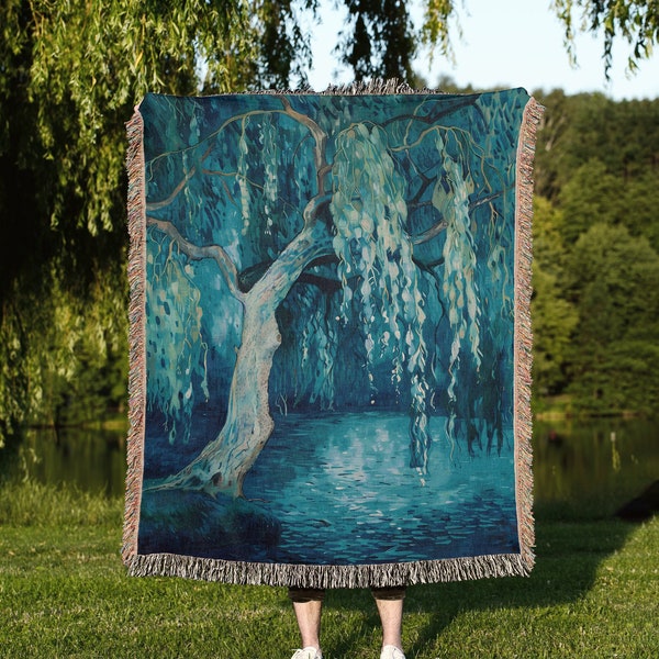 Weeping Willow Tree Throw Blanket: Minimalist Nature Blanket Tapestry, Woodland Landscape Blanket, Moody Aesthetic And Modern Decor