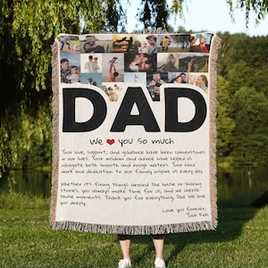 Manta con collage de fotos y cartas de amor: regalo personalizado para papá o abuelo, regalo de aniversario personalizado para él, manta de picnic para el Día del Padre