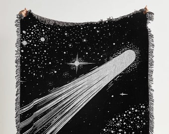 Astral Blaze Woven Throw Blanket: Vintage Stars and Moon Art Woven Tapestry and Celestial Cotton Blanket for Astrology Decor Space Decor