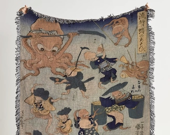 Octopus Utagawa Kuniyoshi Throw Blanket: Japanese Art Tapestry
