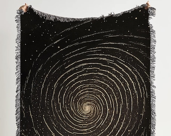 Stardust Swirl Woven Throw Blanket: Vintage Astrology Woven Tapestry, Cotton Outer Space Blanket for Dark Academia and Decor Celestial Decor