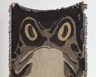 Kuniyoshi Frog Woven Throw Blanket: Japanese Art Tapestry