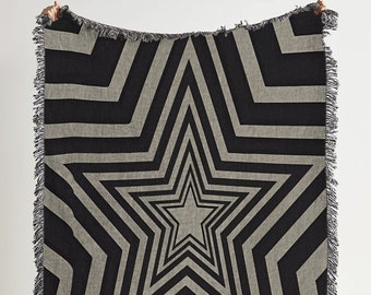 Hypnotic Star Throw Blanket: Retro Psychedelic Woven Tapestry and Trippy Cotton Blanket for Grunge Decor and Goth Dorm Room Bedding