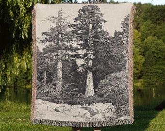 Enchanted Forest Woven Blanket: Boho Throw Blanket, Durable Forest Tapestry, Dark Cottagecore Picnic Blanket, Camping Blanket, Vintage Decor