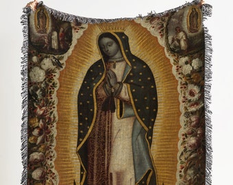 Virgin of Guadalupe (1691) Woven Throw Blanket: Antique Catholic Art Woven Tapestry And Mexican Religious Blanket For Spiritual Decor