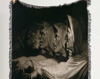Manta tejida de las Tres Brujas / Tapiz de arte gótico oscuro de las Hermanas Ocultas de Macbeth de Henry Fuseli, decoración shakesperiana estilo Witchcore