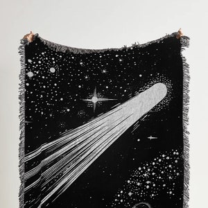 Astral Blaze Woven Throw Blanket: Vintage Stars and Moon Art Woven Tapestry and Celestial Cotton Blanket for Astrology Decor Space Decor