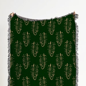 Mermaid Skeleton Woven Throw Blanket: Gothic Boho Decor
