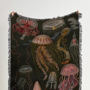 Jellyfish Woven Throw Blanket: Nautical Coastal Decor
