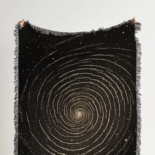 Stardust Swirl Woven Throw Blanket: Vintage Astrology Woven Tapestry, Cotton Outer Space Blanket for Dark Academia and Decor Celestial Decor