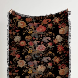 Victorian Floral Woven Throw Blanket: Botanical Gothic Woven Tapestry And Dark Accademia Blanket For Cottagecore Decor and Coquette Bedding