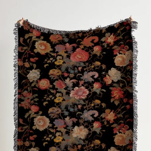 Victorian Floral Woven Throw Blanket: Gothic Cottagecore Decor