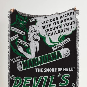 Devils Harvest Woven Throw Blanket: Vintage Reefer Madness Tapestry