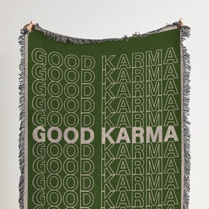 Good Karma Woven Throw Blanket: Minimalist Retro Motivational Woven Tapestry And Spiritual Blanket For Boho Room Decor And Hippie Aesthetic