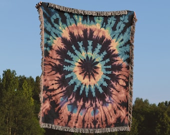 Rainbow Tie Dye Woven Throw Blanket: Retro 70s Woven Tapestry And Psychedelic Cotton Tie Dye Blanket For Y2K Aesthetic And Dorm Room Decor