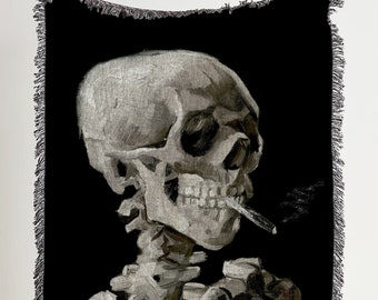 Van Gogh Skull Woven Blanket: Gothic Art Tapestry