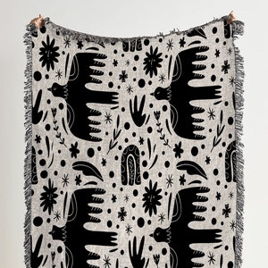 Skandinaviska fåglar vävd pläd: Boho minimalistisk inredning