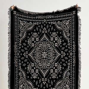 Paisley Bandana Woven Throw Blanket: Punk Woven Tapestry And Indie Fringe Blanket; Great Western Room Decor And Grunge Aesthetic