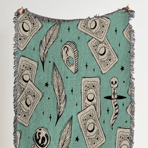 Divination Woven Throw Blanket: Tarot Card Woven Tapestry and Cotton Esoteric Blanket, Great Witchcraft Throw Blanket and Occult Decor