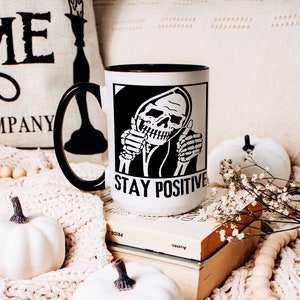 Amiable Reaper Large Coffee Mug: 15oz Handmade Witchy Skeleton Ceramic Mug; Perfect as Grunge Kitchen Decor and Goth Kitchen Aesthetic