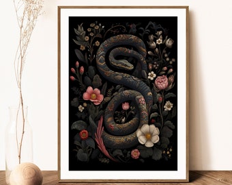 Bohemian Snake Art Print: Moody Floral Botanical Wall Art