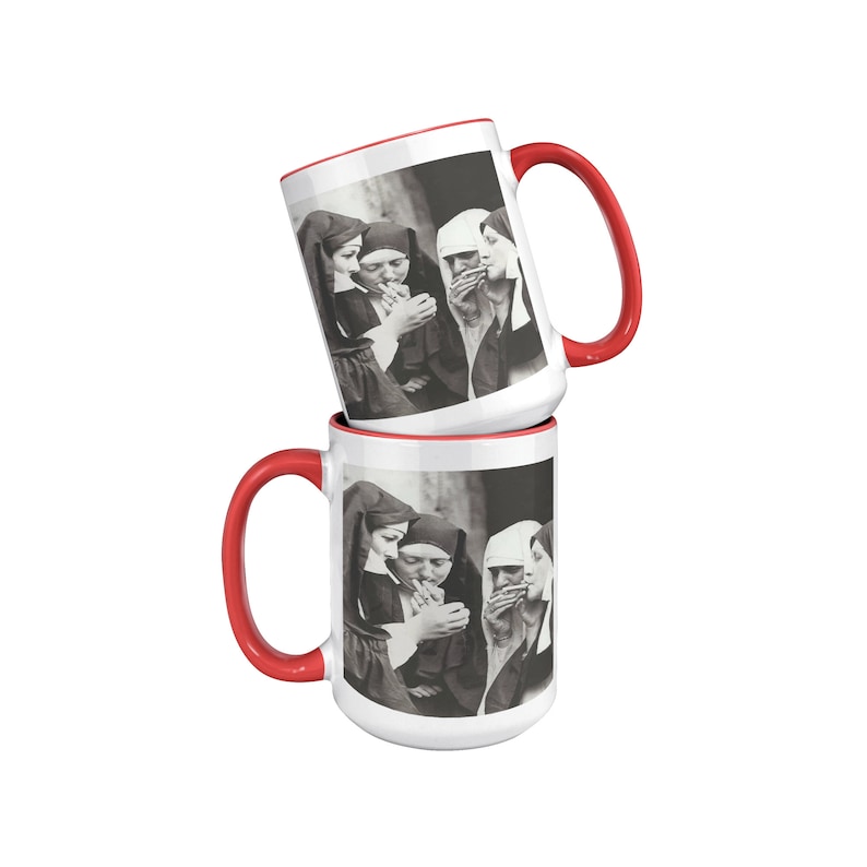 Nuns Smoking Cigarettes Large Coffee Mug: 15oz Handmade Vintage Ceramic Mug; Perfect as Grunge Decor and Indie Kitchen Aesthetic, Goth Mug image 6