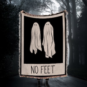No Feet Ghost Woven Throw Blanket: Retro Halloween Woven Tapestry and Horror Movie Blanket; Great Goth Throw Blanket or Halloween Decor