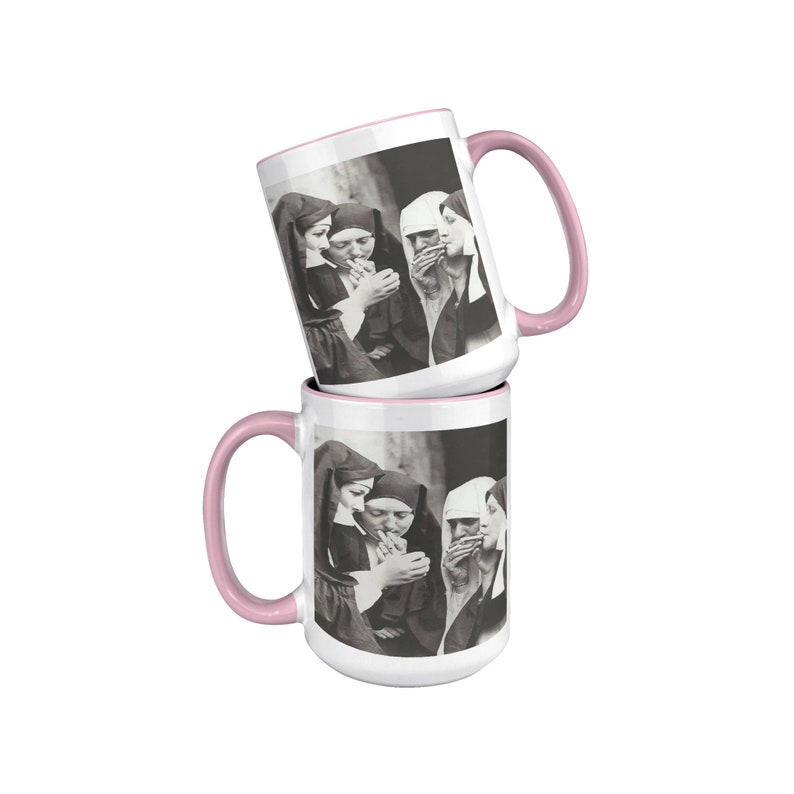 Nuns Smoking Cigarettes Large Coffee Mug: 15oz Handmade Vintage Ceramic Mug; Perfect as Grunge Decor and Indie Kitchen Aesthetic, Goth Mug image 5