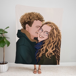 Benutzerdefinierte Porträt Decke, personalisierte Malerei vom Foto, Gesichtslose Porträt Druck für Freund Geschenk, Cartoon Paar Verlobung Zeichnung