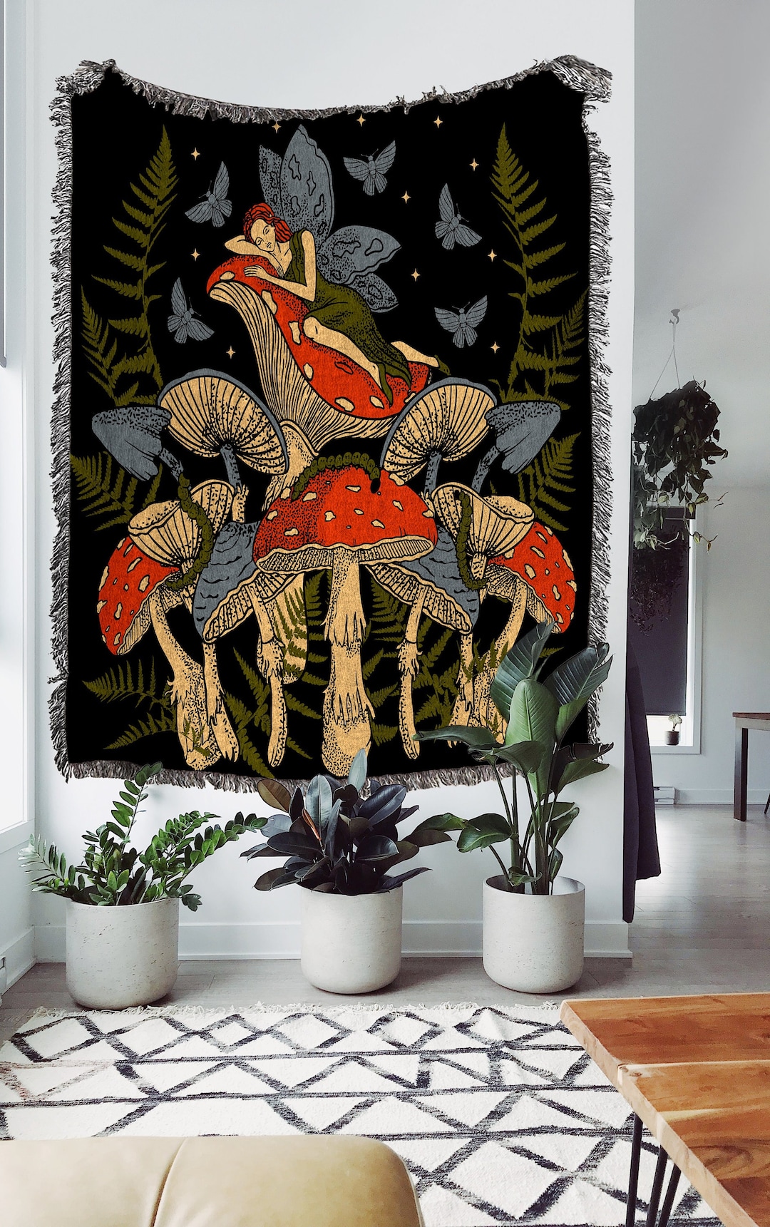 Buy Mushroom Fairy Woven Throw Blanket: Cottagecore Hippie Decor