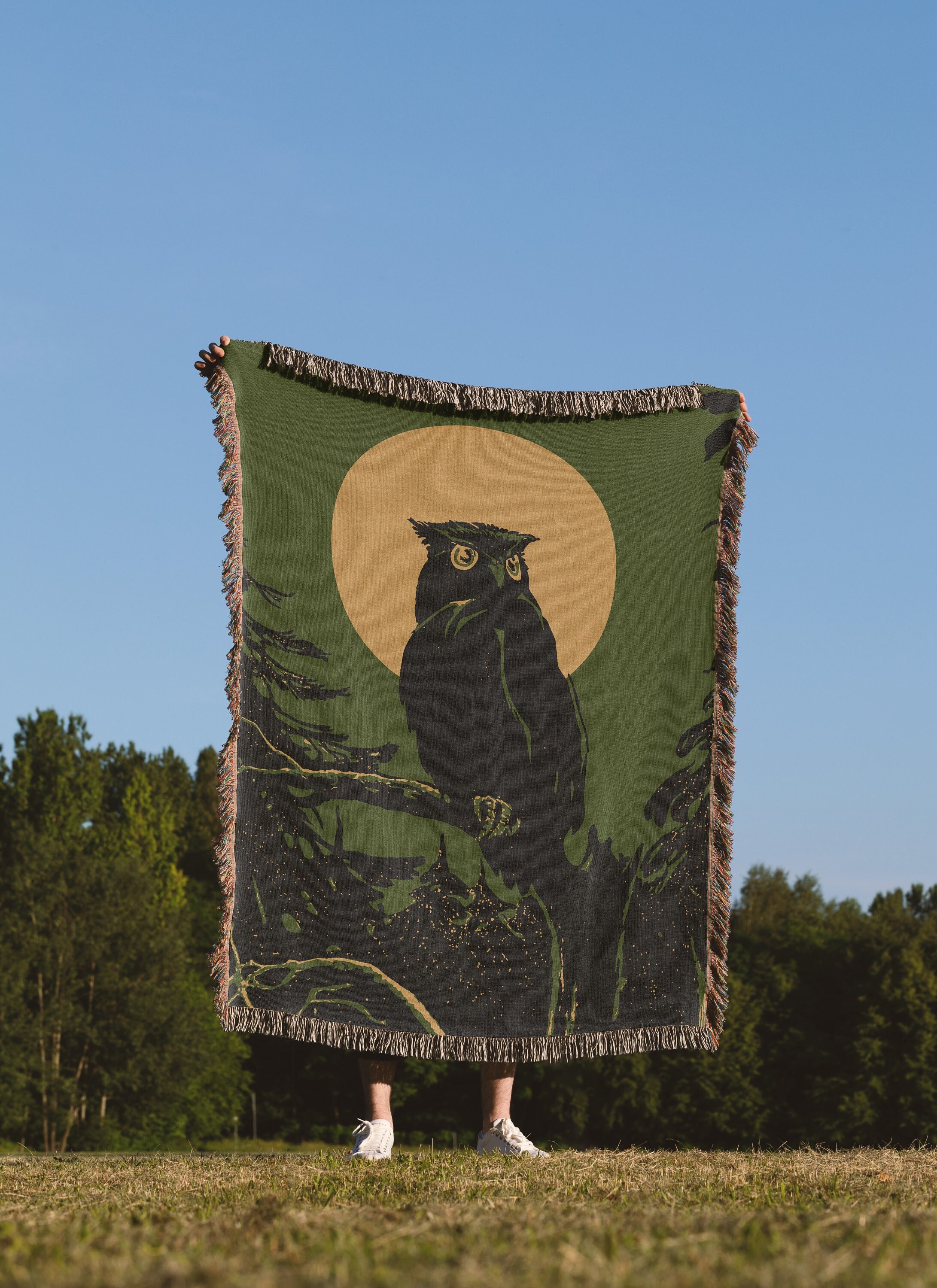 1919, Vintage American Forestry Night Owl Woven Throw Blanket: Owl Tapestry, Camping Blanket, Van Life, Indie Room Decor, Grunge Room Decor