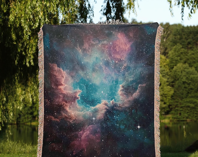 Cosmic Nebula Blanket: Celestial Galaxy Woven Throw